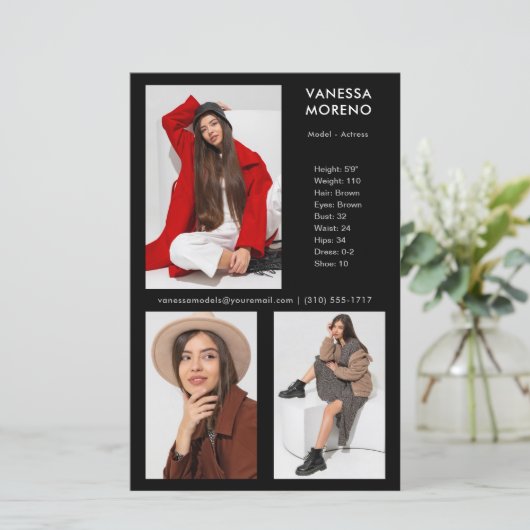 モデルActor Comp Card 3 Photo Black Flyer (スタンド正面)