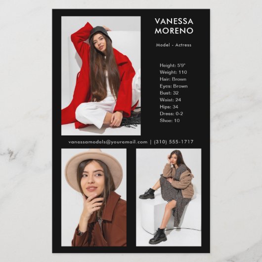 モデルActor Comp Card 3 Photo Black Flyer (正面)