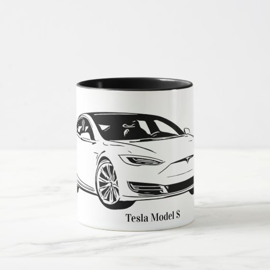 モデルS車の白黒 マグカップ (中央)