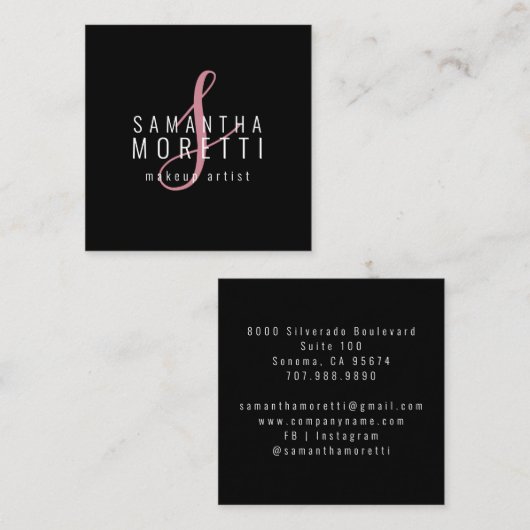 モデレンメイクアップアーティストピンクブラック スクエア名刺 (正面/裏面)