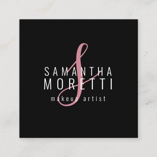 モデレンメイクアップアーティストピンクブラック スクエア名刺 (正面)