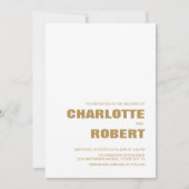 モデレートミニマル金ゴールド結婚文字 招待状 (正面)