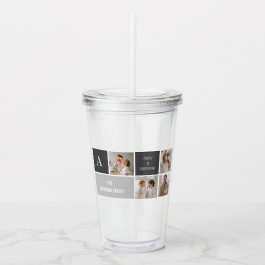 モデン3コラージュ写真とグレーの最高の家族ギフト アクリルタンブラー (正面)
