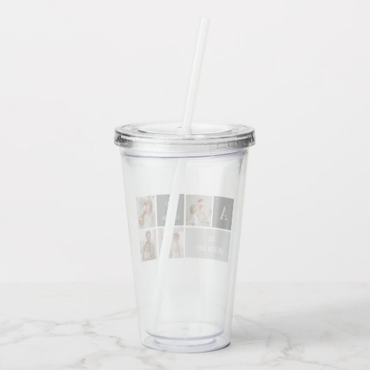 モデン3コラージュ写真とグレーの最高の家族ギフト アクリルタンブラー (裏面)