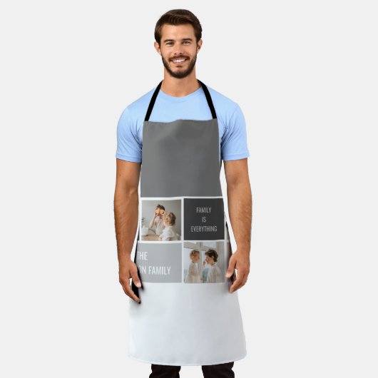 モデン3コラージュ写真とグレーの最高の家族ギフト エプロン (着用した状態)