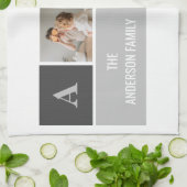 モデン3コラージュ写真とグレーの最高の家族ギフト キッチンタオル (折り畳み)