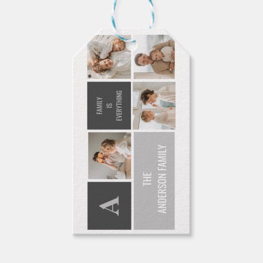 モデン3コラージュ写真とグレーの最高の家族ギフト ギフトタグ (正面)