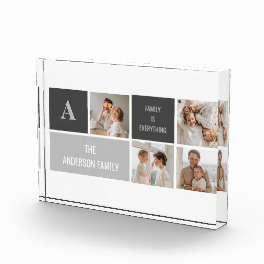 モデン3コラージュ写真とグレーの最高の家族ギフト フォトブロック (右)