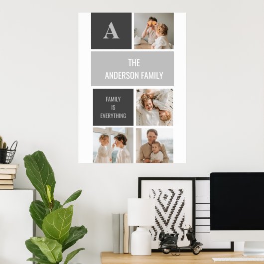 モデン3コラージュ写真とグレーの最高の家族ギフト ポスター (ホームオフィス)