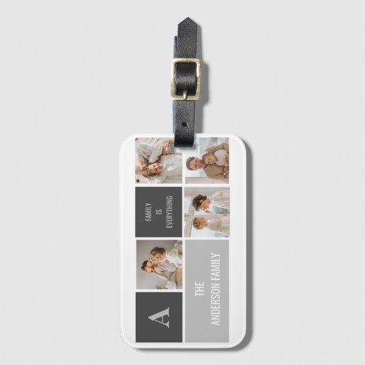 モデン3コラージュ写真とグレーの最高の家族ギフト ラゲッジタグ (正面縦)