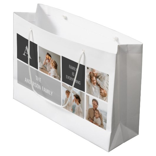 モデン3コラージュ写真とグレーの最高の家族ギフト ラージペーパーバッグ (正面アングル)
