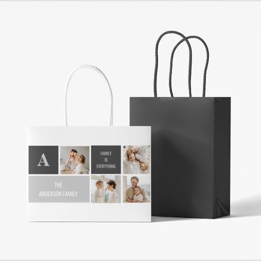 モデン3コラージュ写真とグレーの最高の家族ギフト ラージペーパーバッグ