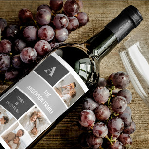 モデン3コラージュ写真とグレーの最高の家族ギフト ワインラベル