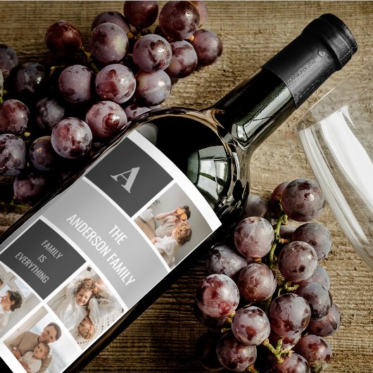 モデン3コラージュ写真とグレーの最高の家族ギフト ワインラベル