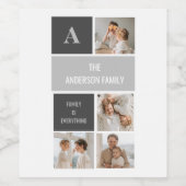 モデン3コラージュ写真とグレーの最高の家族ギフト ワインラベル (シングルラベル)