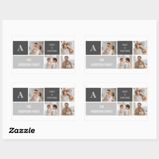 モデン3コラージュ写真とグレーの最高の家族ギフト 長方形シール (シート)