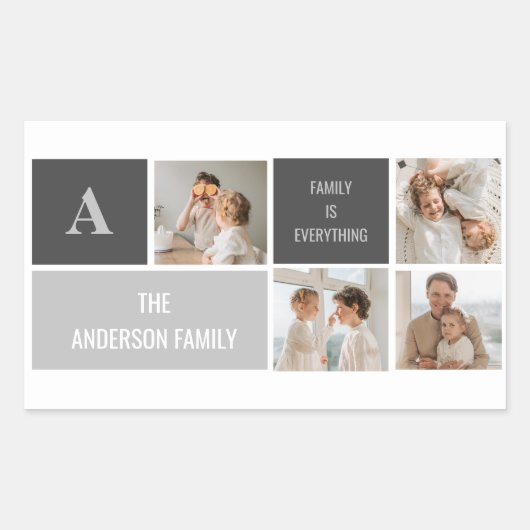 モデン3コラージュ写真とグレーの最高の家族ギフト 長方形シール (正面)