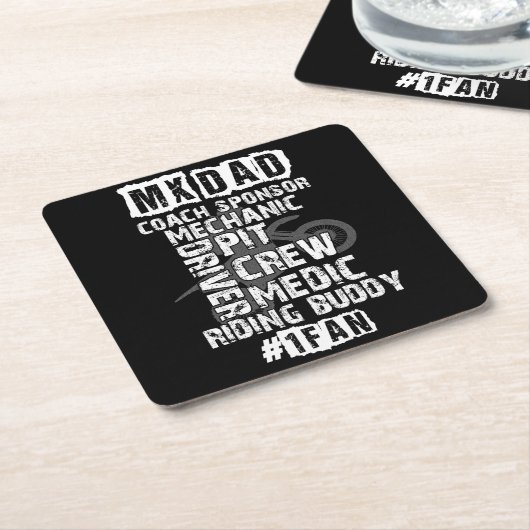 モトクおもしろいロスMXパパ#1ファンダートバイクコーチ スクエアペーパーコースター (アングル)