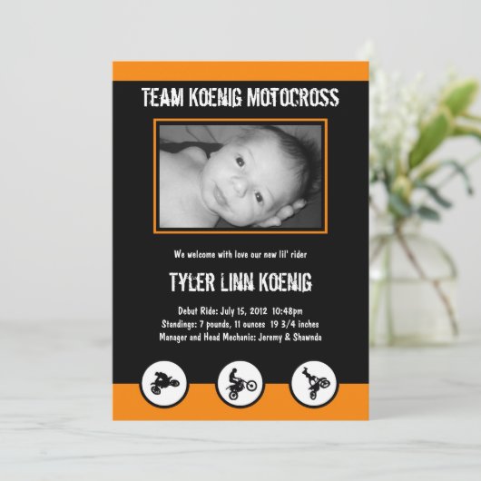 モトクロスの土のバイクの誕生の発表(オレンジ) 案内状 (スタンド正面)