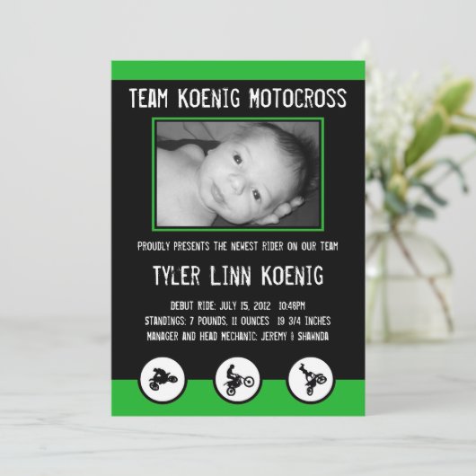 モトクロスの土のバイクの誕生の発表(緑) 案内状 (スタンド正面)