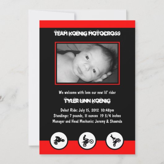 モトクロスの土のバイクの誕生の発表(赤か黒) 案内状 (正面)
