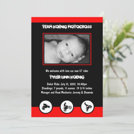 モトクロスの土のバイクの誕生の発表(赤か黒) 案内状 (スタンド正面)