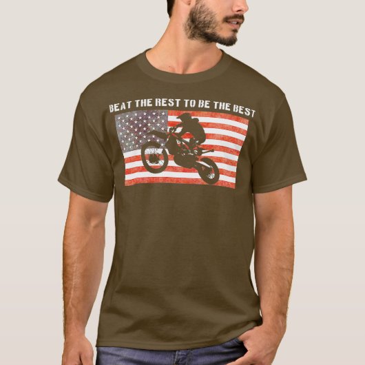 モトクロスエンデューロダートバイクライダー米国国旗 Tシャツ (正面)