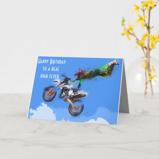モトクロスオートバイレース誕生日 カード (黄色い花)