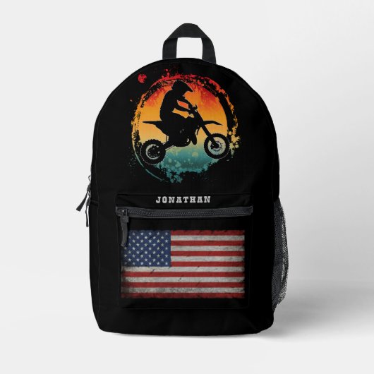 モトクロスカスタムスポーツヴィンテージのパーソナライズ プリントバックパック (正面)