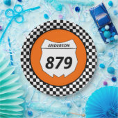 モトクロスカスタムダートバイクナンバープレートオンオレンジ ペーパープレート (パーティー)