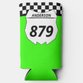 モトクロスカスタムダートバイク番号プレートオングリーン スリム缶クーラー (正面)