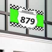 モトクロスカスタムダートバイク番号プレートオングリーン 横断幕 (ビルの外側)