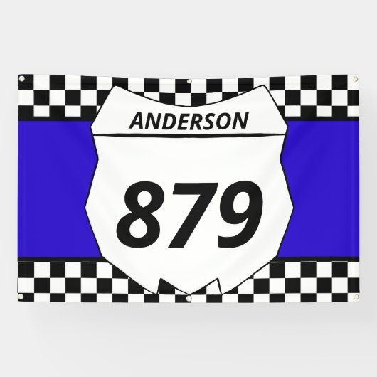 モトクロスカスタムダートバイク番号プレートオンブルー 横断幕 (横)