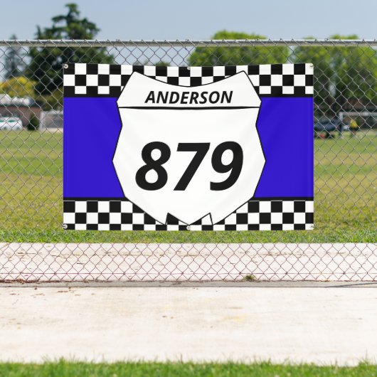 モトクロスカスタムダートバイク番号プレートオンブルー 横断幕 (インサイチュ)