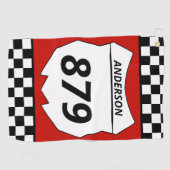 モトクロスカスタムダートバイク番号プレートオンレッド ゴルフタオル (横)