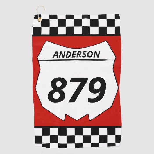 モトクロスカスタムダートバイク番号プレートオンレッド ゴルフタオル (正面)