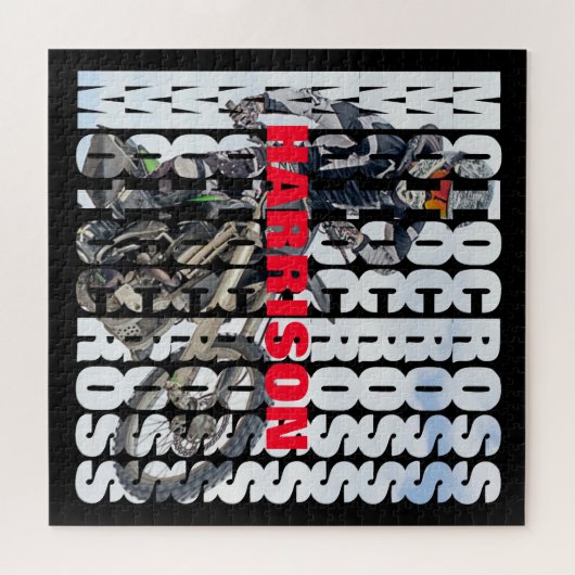 モトクロススポーツダートバイクもしくは自転車に乗る人パーソナライズされた ジグソーパズル (横)