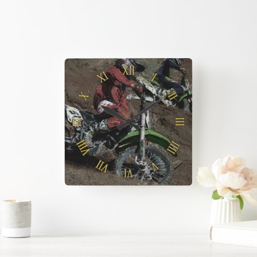 モトクロスダートバイクチャンピオンレーサー スクエア壁時計 (ホーム)