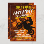 モトクロスダートバイクレースボーイズ誕生日パーティーの招待 招待状 (正面/裏面)