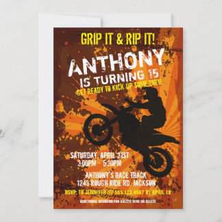 モトクロスダートバイクレースボーイズ誕生日パーティーの招待 招待状