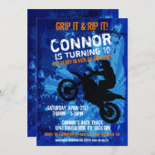 モトクロスダートバイクレースボーイズ誕生日パーティーの招待 招待状 (正面/裏面)