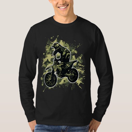 モトクロスダートバイク迷彩柄カモフラージオートバイリッド Tシャツ (正面)