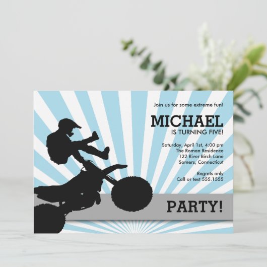 モトクロストリートバイク招待状ブルー 招待状 (スタンド正面)