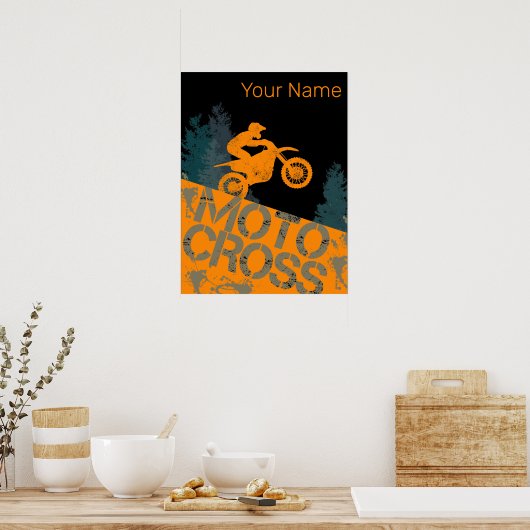モトクロスバイクもしくは自転車に乗る人ヴィンテージバイク及びバイク ポスター (キッチン)
