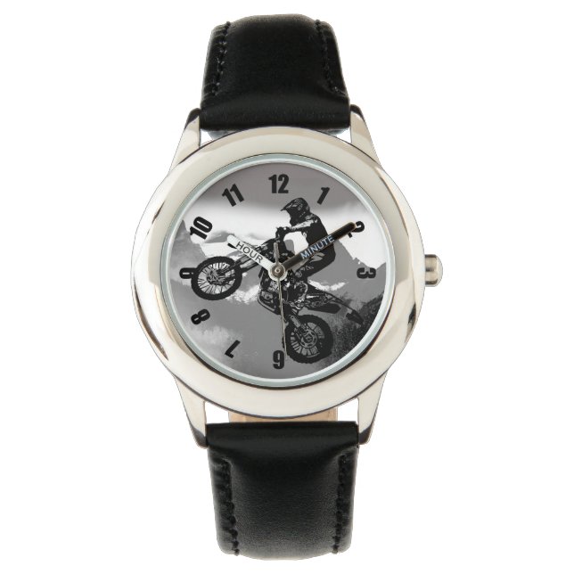 モトクロスバイクもしくは自転車に乗る人 – ロッキー山脈 腕時計 (正面)
