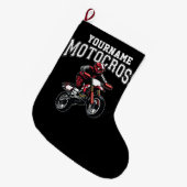 モトクロスパーソナライズされたダートバイクライダーレース ラージクリスマスストッキング (正面 (吊り時))