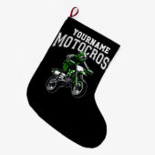 モトクロスパーソナライズされたダートバイクライダーレース ラージクリスマスストッキング (正面 (吊り時))