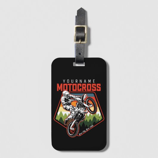 モトクロスパーソナライズされたレーシングのダート・バイク・トレイルライド ラゲッジタグ (正面縦)