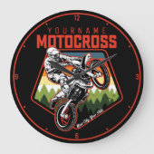 モトクロスパーソナライズされたレーシングのダート・バイク・トレイルライド ラージ壁時計 (正面)