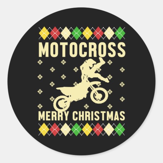 モトクロスメリークリスマス醜いクリスマスバイクGif ラウンドシール (正面)